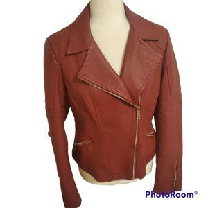 Ana maroon faux leather moto jacket M